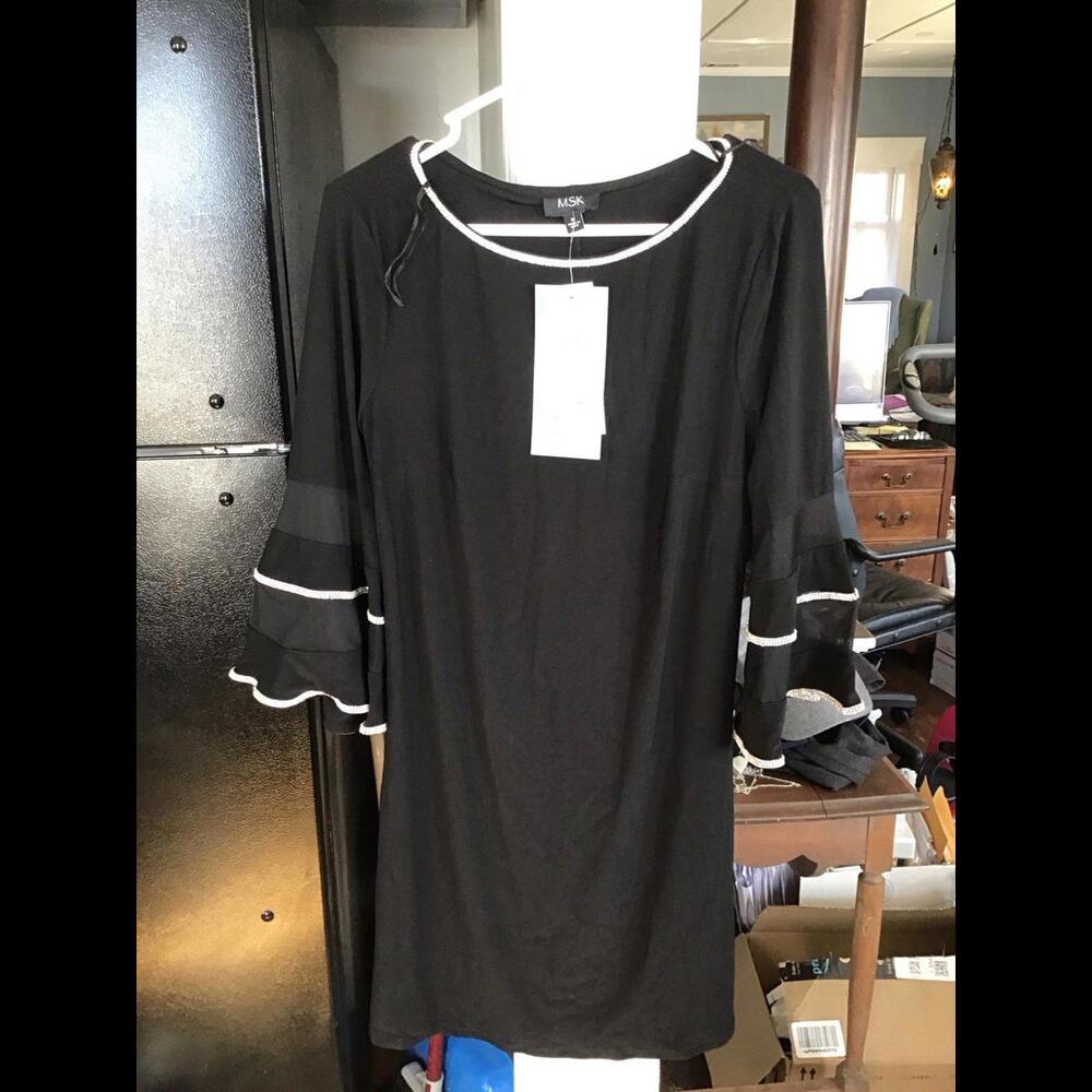Msk dress, 3/4 sleeve, bling, new, jcpenny, shift, jcpenny, medium, jet black